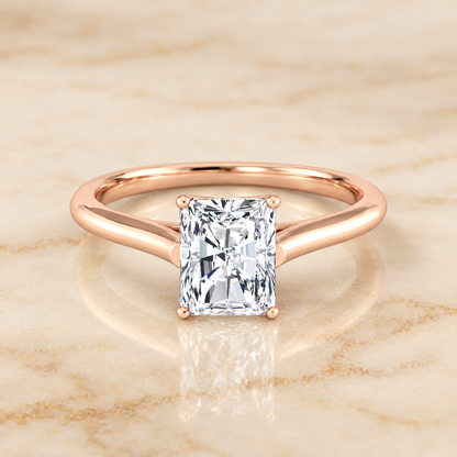 Radiant engagement ring setting in 14K Rose Gold, Ellie Cathedral Comfort Fit Solitaire Radiant Cut | RockHer