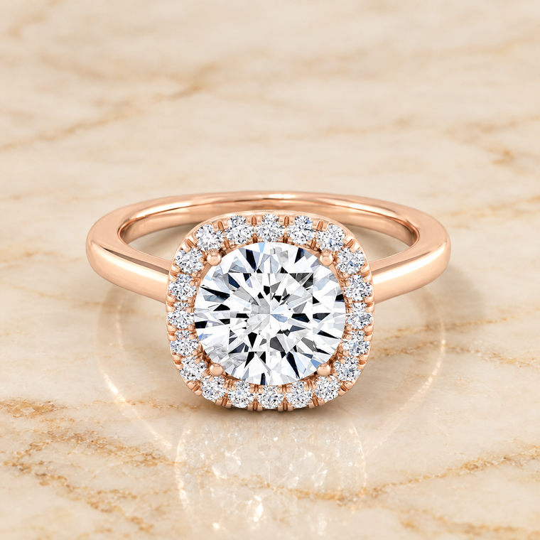 The Eddie Modern French Pavé Halo Round Engagement Ring Setting in 14K Rose Gold