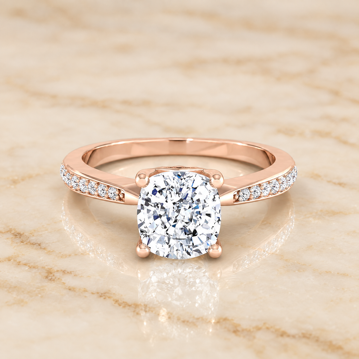 The Carrie Pavé Cushion Cut Engagement Ring Setting in 14K Rose Gold