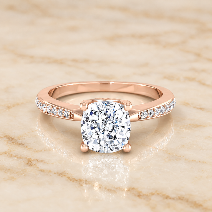 The Carrie Pavé Cushion Cut Engagement Ring Setting in 14K Rose Gold