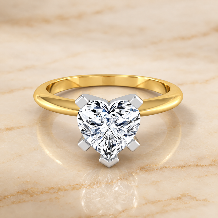 The Lolette Classic Low Base Solitaire Heart Engagement Ring Setting in 18K Yellow Gold