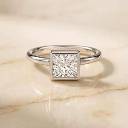 The Agnes Bezel Solitaire In Princess Cut Engagement Ring Setting in Platinum