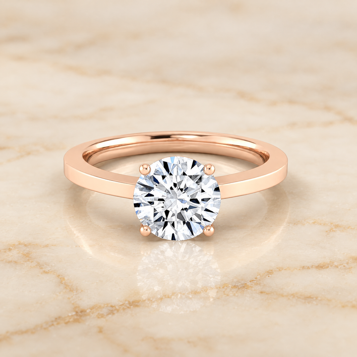 The Carmen Beveled Edge Comfort Fit Solitaire Round Engagement Ring Setting in 14K Rose Gold