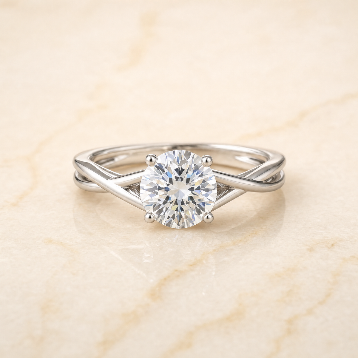 The Blondie Double Hidden Halo Solitaire Round Engagement Ring Setting in 18K White Gold