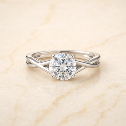 The Blondie Double Hidden Halo Solitaire Round Engagement Ring Setting in 18K White Gold