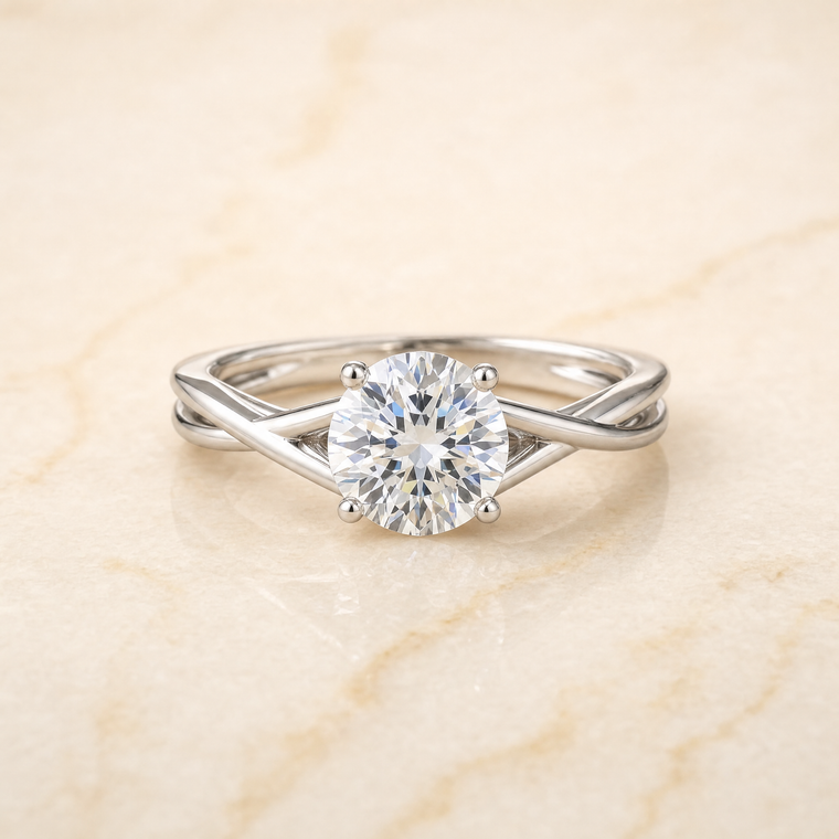 The Blondie Double Hidden Halo Solitaire Round Engagement Ring Setting in 18K White Gold