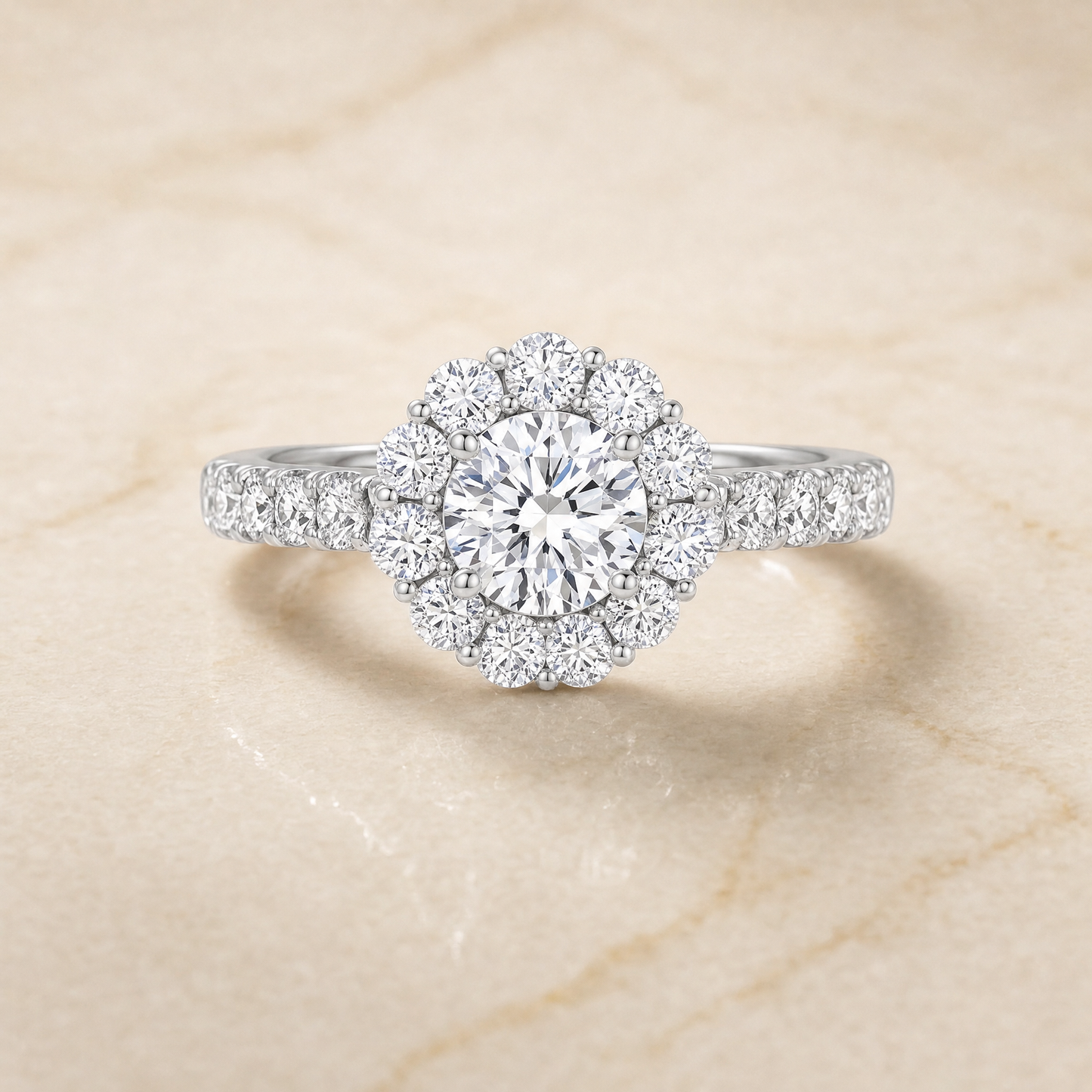 The Alannah Luxe French Pavé Halo Cushion Cut Engagement Ring Setting in 18K White Gold