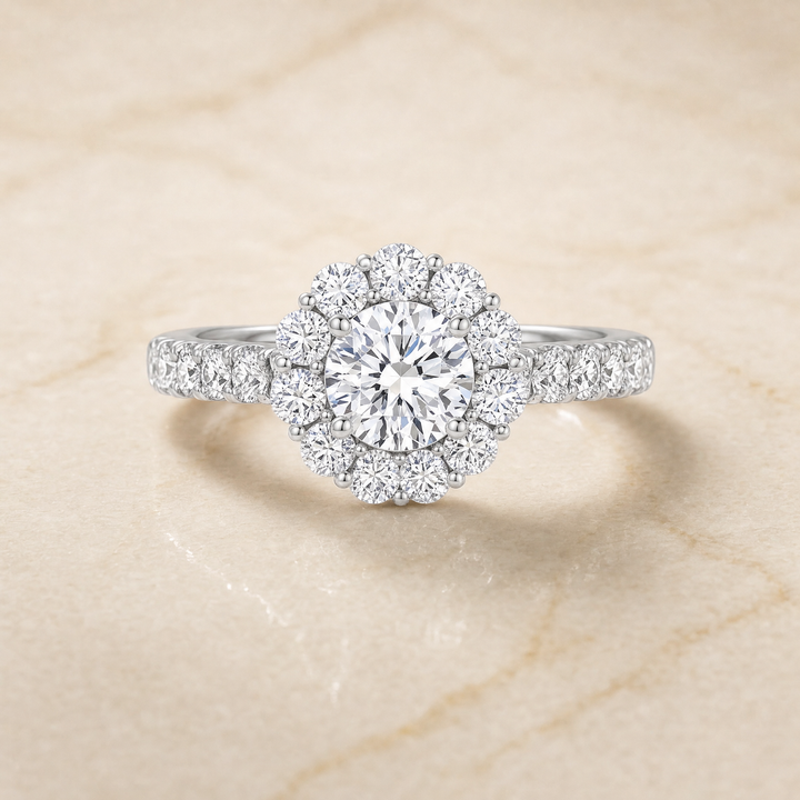 The Alannah Luxe French Pavé Halo Cushion Cut Engagement Ring Setting in Platinum