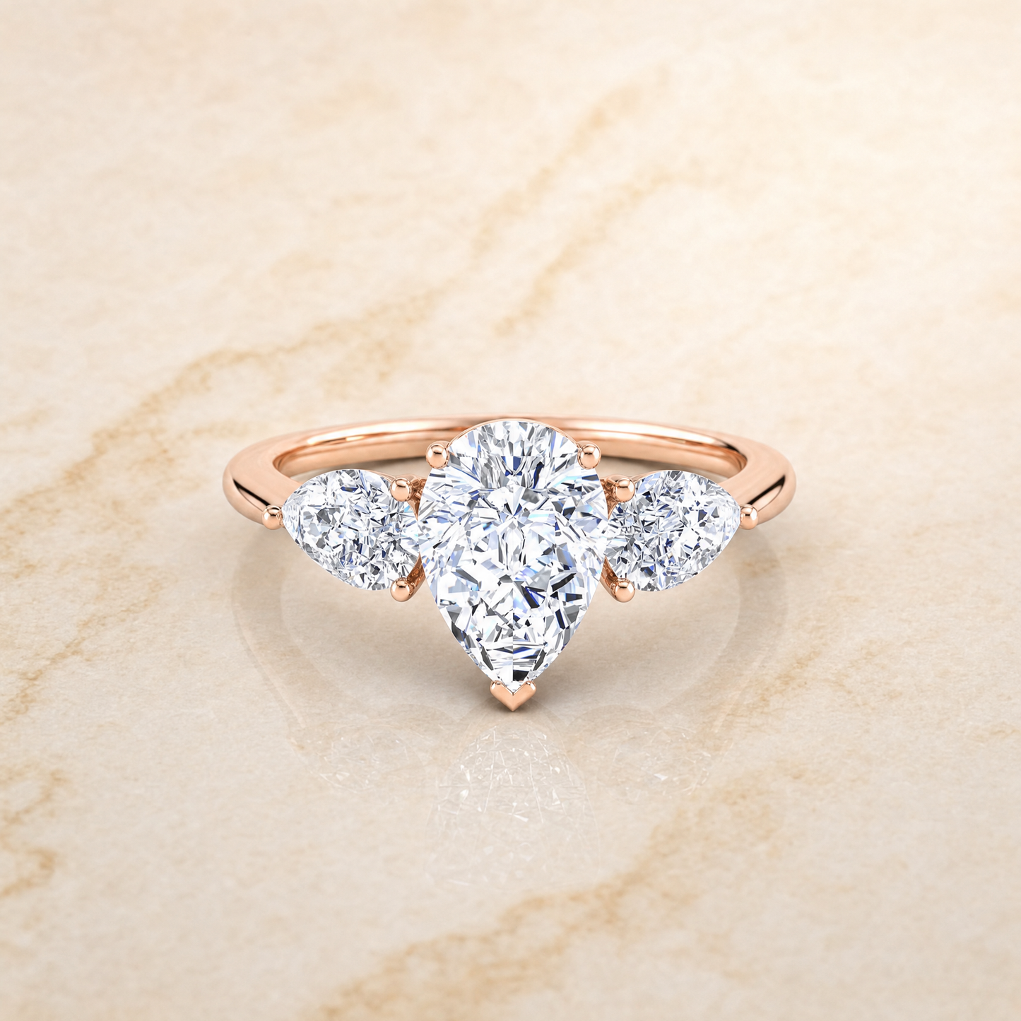 The Angelica Three Stone Matched Pear Engagement Ring Setting in 14K Rose Gold