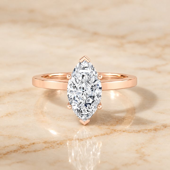 Marquise engagement ring setting in 14K Rose Gold, Carmen Beveled Edge Comfort Fit Solitaire Marquise | RockHer