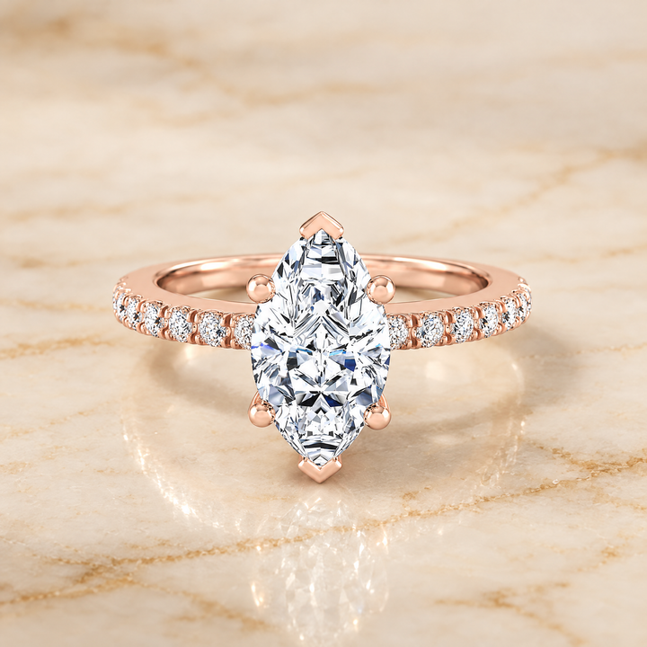 The Norah Classic Linear French Pavé Marquise Engagement Ring Setting in 14K Rose Gold