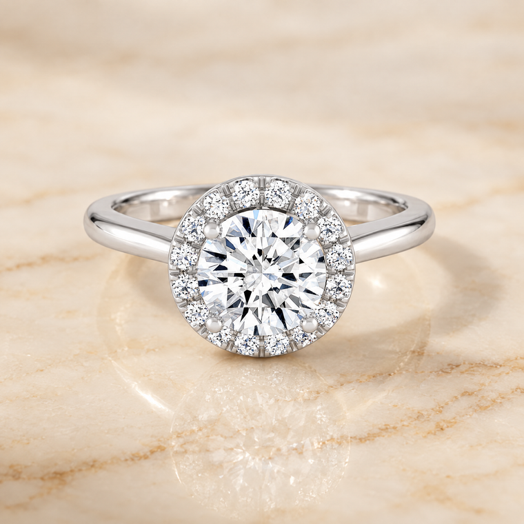 The Kate Classic French Pavé Halo Round Engagement Ring Setting in Platinum