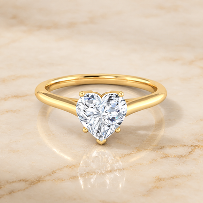 The Ellie Cathedral Comfort Fit Solitaire Heart Engagement Ring Setting in 18K Yellow Gold