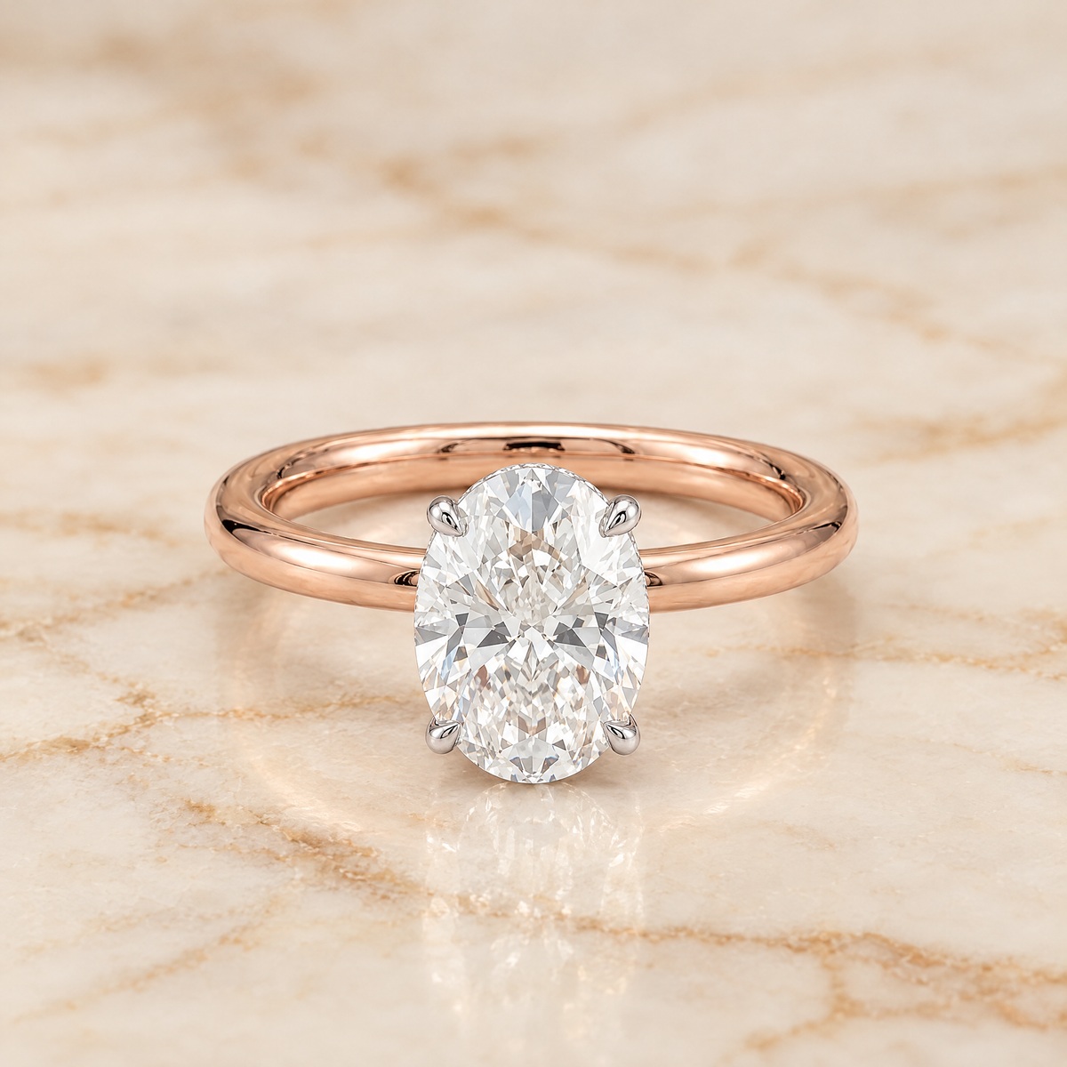 Oval engagement ring setting in 14K Rose Gold, Eartha Upper Hidden Halo Solitaire Oval | RockHer