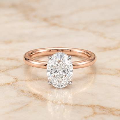 Oval engagement ring setting in 14K Rose Gold, Eartha Upper Hidden Halo Solitaire Oval | RockHer