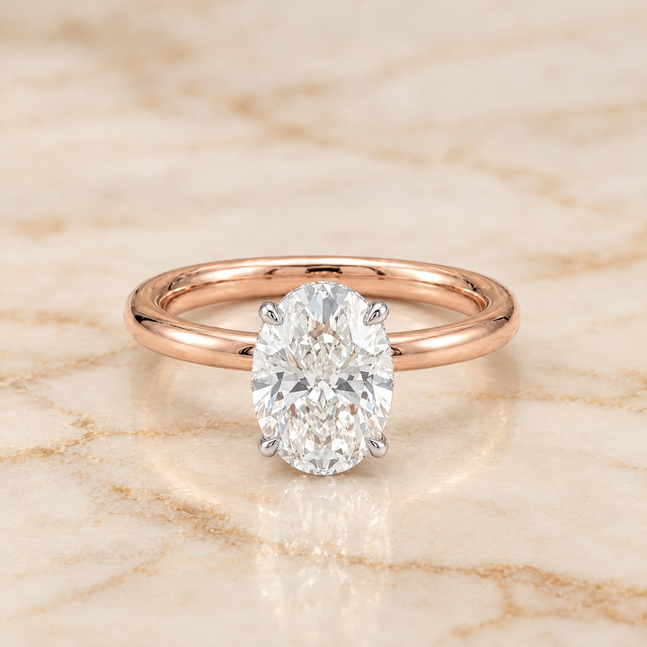 Oval engagement ring setting in 14K Rose Gold, Eartha Upper Hidden Halo Solitaire Oval | RockHer