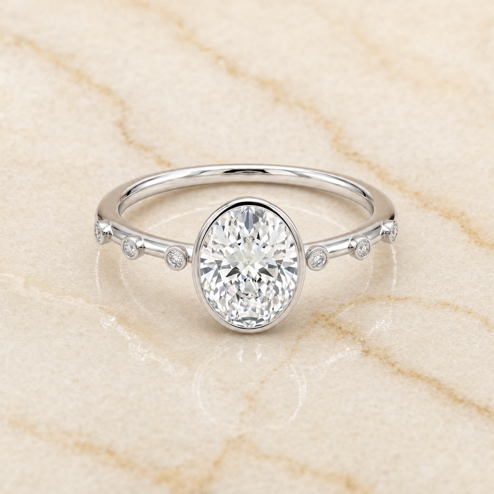 The Brandi Bezel Accent Solitaire Oval Engagement Ring Setting in Platinum