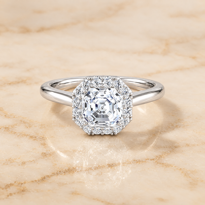 The Etta Classic Shared Prong Halo Asscher Cut Engagement Ring Setting in Platinum