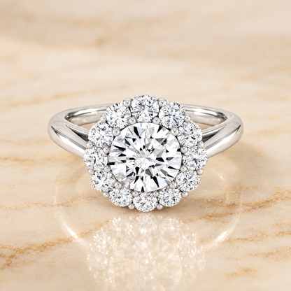 The Faith Floral Prong Halo Round Engagement Ring Setting in Platinum
