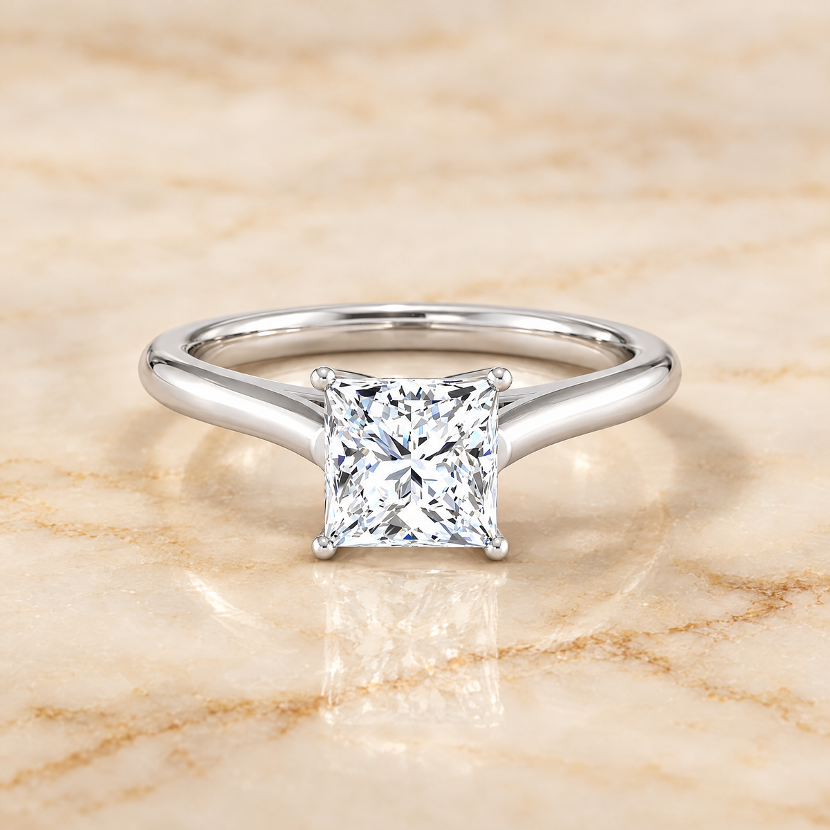 The Ellie Cathedral Comfort Fit Solitaire Princess Cut Engagement Ring Setting in Platinum