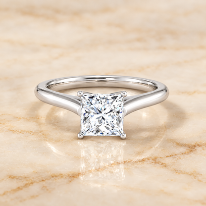 The Ellie Cathedral Comfort Fit Solitaire Princess Cut Engagement Ring Setting in Platinum