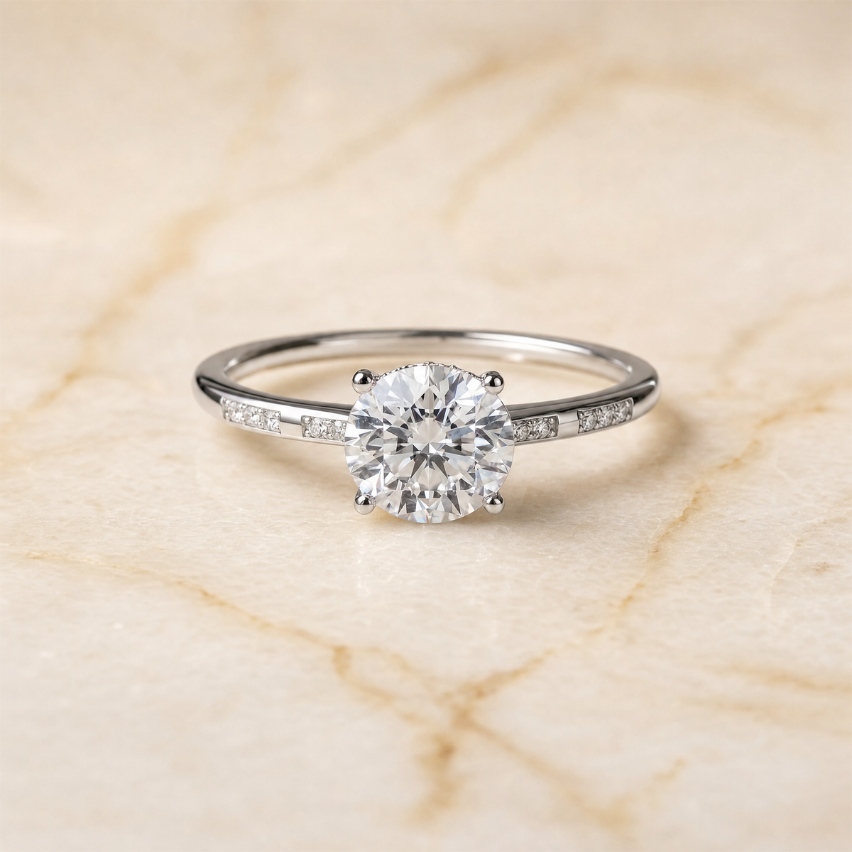 The Wanda Hidden Halo Pavé Solitaire Round Engagement Ring Setting in Platinum