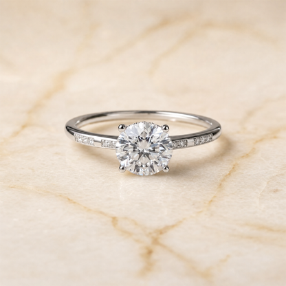 The Wanda Hidden Halo Pavé Solitaire Round Engagement Ring Setting in Platinum