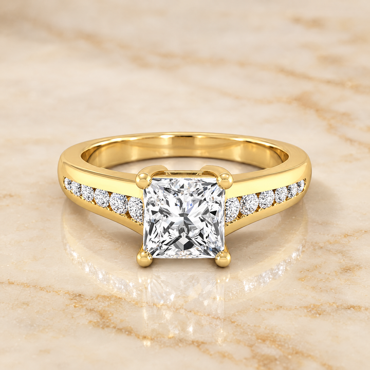 The Stevie Contemporary Channel Princess Cut Engagement Ring Setting in 18K Yellow Gold