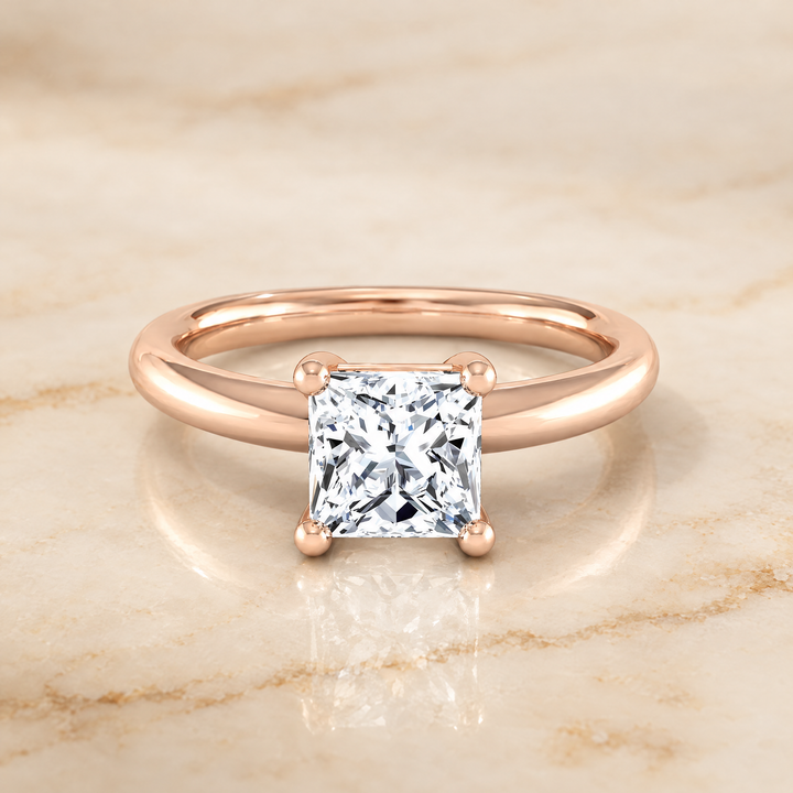 The Tori Rounded Comfort Fit Solitaire Princess Cut Engagement Ring Setting in 14K Rose Gold