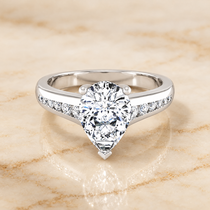 The Stevie Contemporary Channel Pear Engagement Ring Setting in 18K White Gold