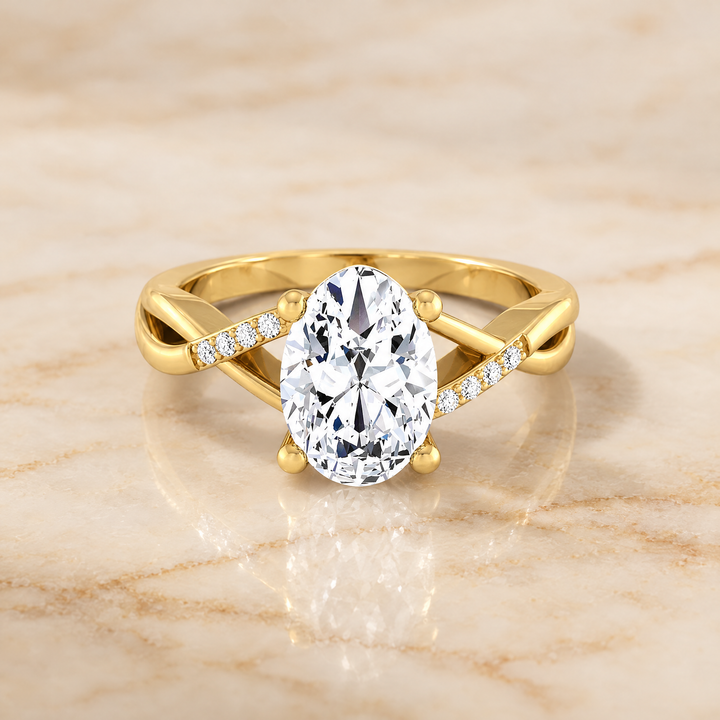 The Athena Criss Cross Bypass Twist Oval Engagement Ring Setting in 18K Yellow Gold