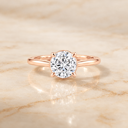 The Ellie Cathedral Comfort Fit Solitaire Cushion Cut Engagement Ring Setting in 14K Rose Gold