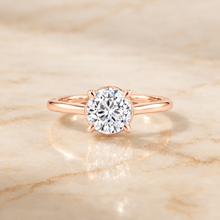The Ellie Cathedral Comfort Fit Solitaire Cushion Cut Engagement Ring Setting in 14K Rose Gold