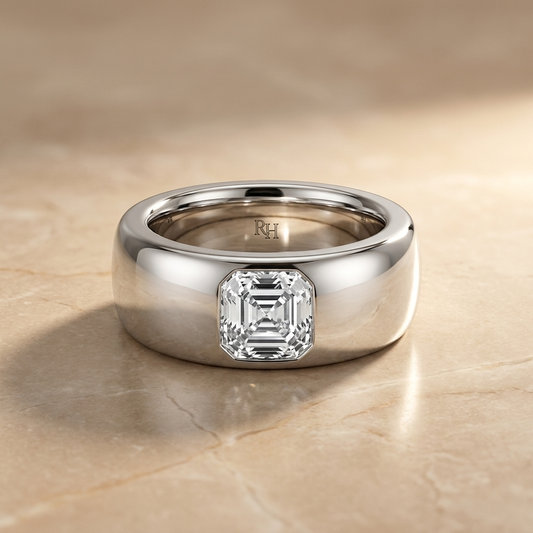 The Remi — Bezel-Set Cigar Band Asscher in 18K White Gold