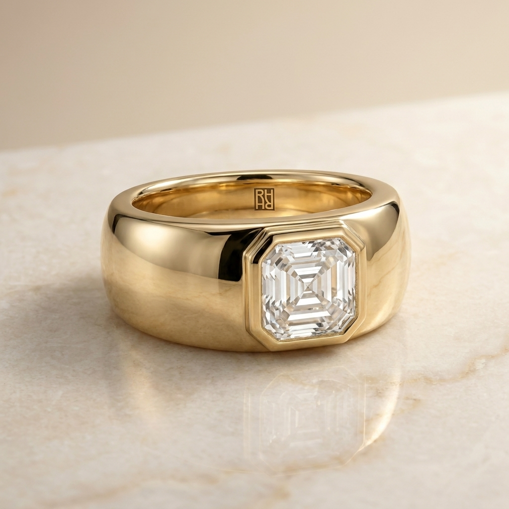 The Remi asscher engagement ring setting in 18K Yellow Gold | RockHer