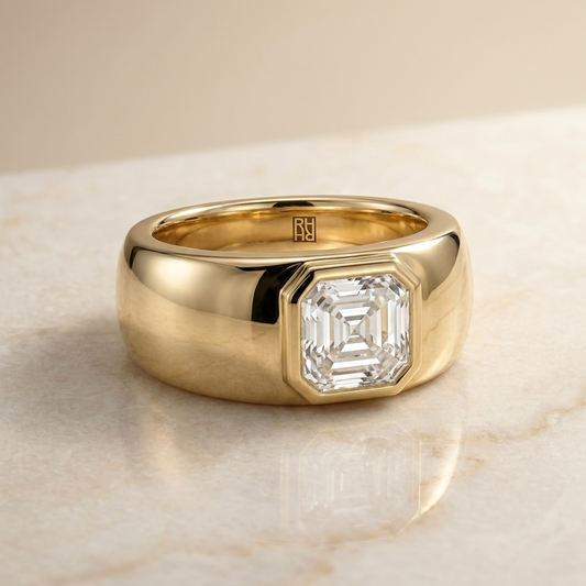 The Remi — Bezel-Set Cigar Band Asscher in 18K Yellow Gold