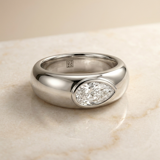 The Remi — Bezel-Set Cigar Band Briolette in Platinum