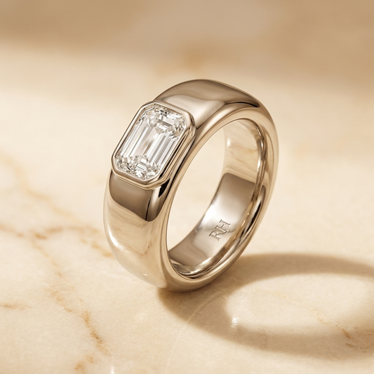 The Remi — Bezel-Set Cigar Band Emerald in Platinum