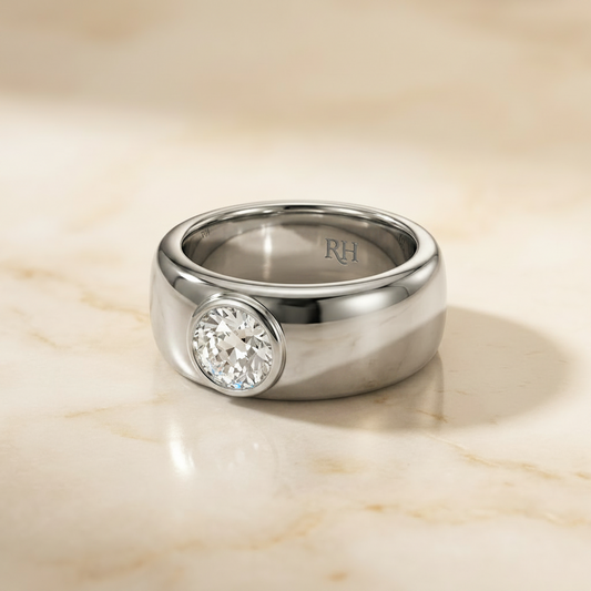 The Remi — Bezel-Set Cigar Band Old European in Platinum