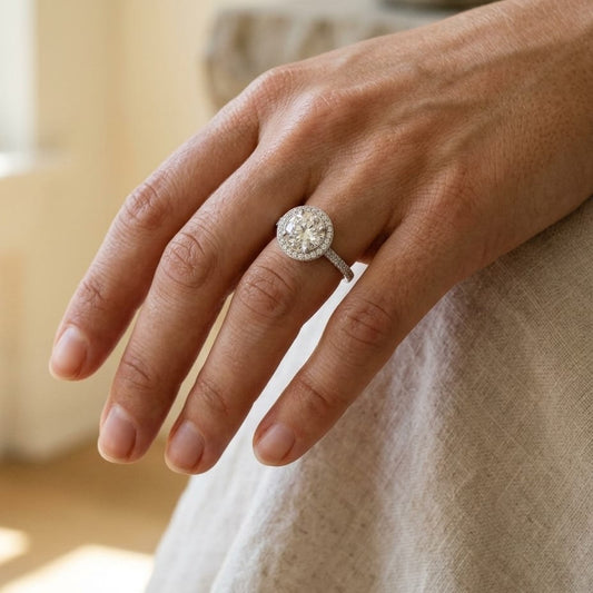 Morganite & Diamond Halo Eternity Ring in 18K White Gold - editorial