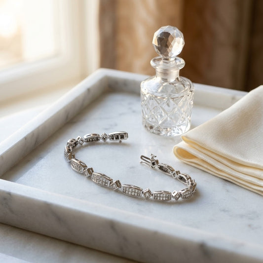 Diamond Princess Invisible-Set Bracelet with Round Bezel Links in 18K White Gold - editorial