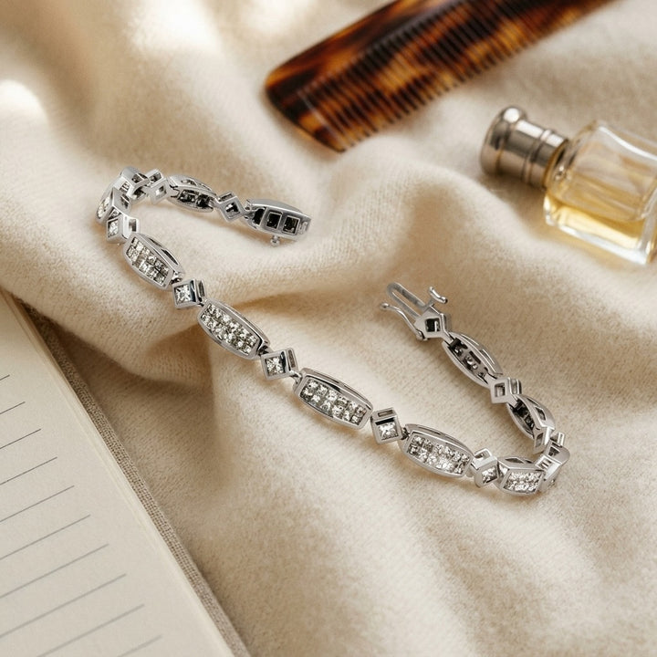 Diamond Princess Invisible-Set Bracelet with Square Bezel Links in 18K White Gold - flat lay