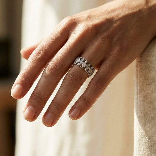 Open Geometric Weave Eternity Band in 18K White Gold - editorial