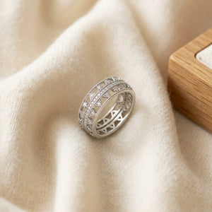 Open Geometric Weave Eternity Band in 18K White Gold - flat lay