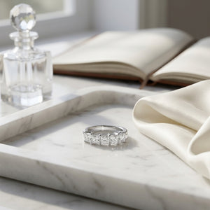 Princess Cut 7 Stone Band in 18K White Gold - editorial
