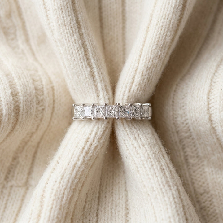 Princess Cut 7 Stone Band in 18K White Gold - flat lay