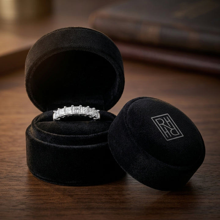 Princess Cut 7 Stone Band in 18K White Gold - presentation