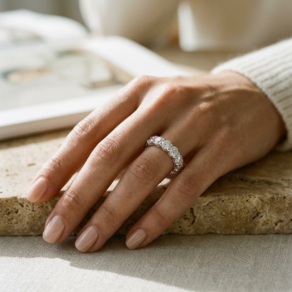 Round Diamond Eternity Band S:7.25 in 18K White Gold - lifestyle