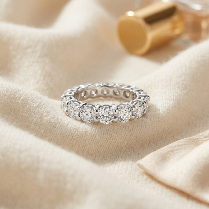 Round Diamond Eternity Band S:7.25 in 18K White Gold - flat lay