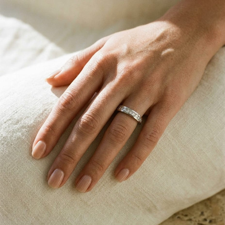Princess Diamond Eternity Ring in 18K White Gold - editorial